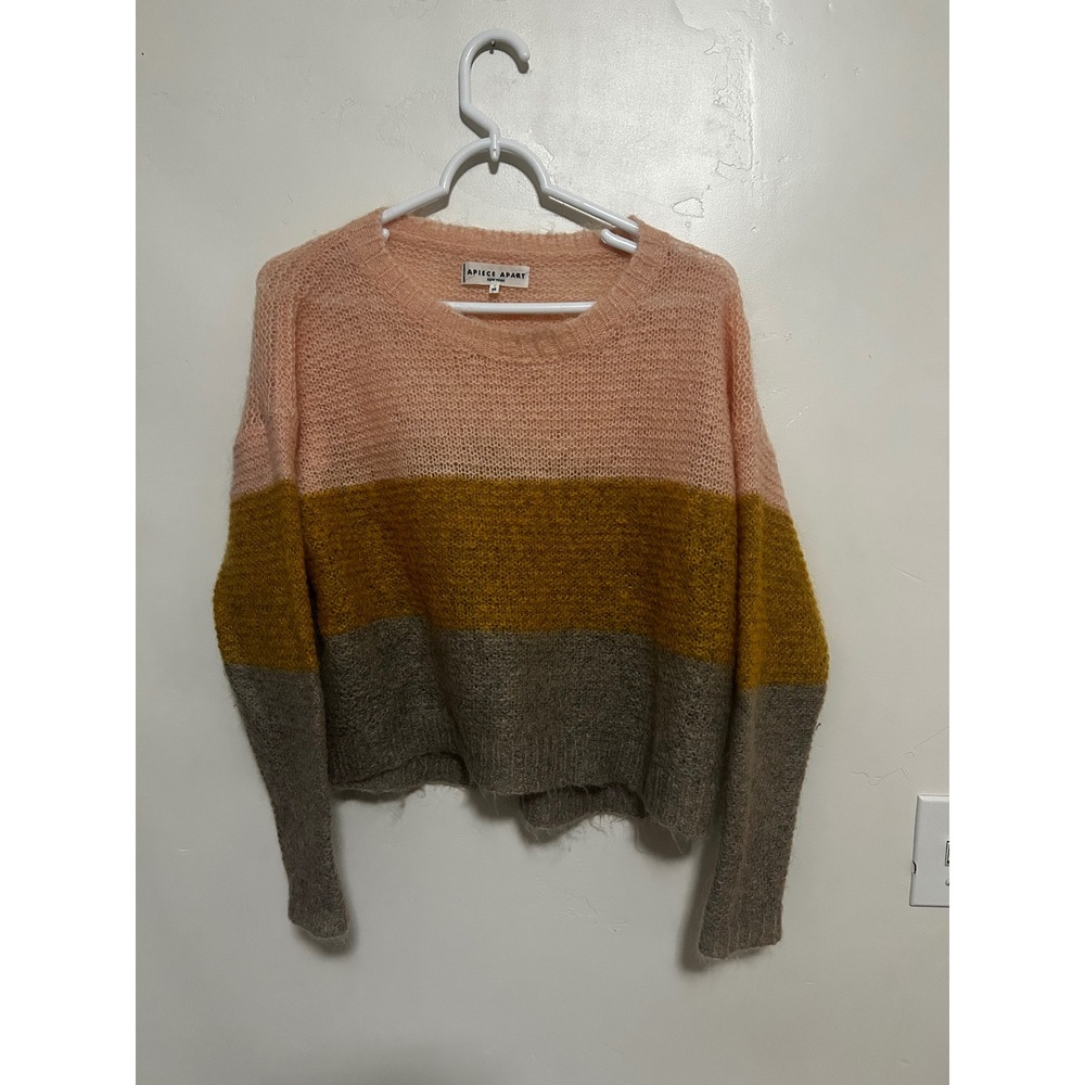 Apiece Apart Mohair Wool Colorblock Sweater Peach Mustard Grey XS